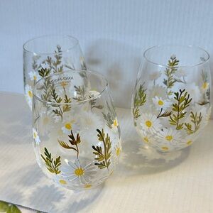 Daisy Pattern Stemless Wine Glasses